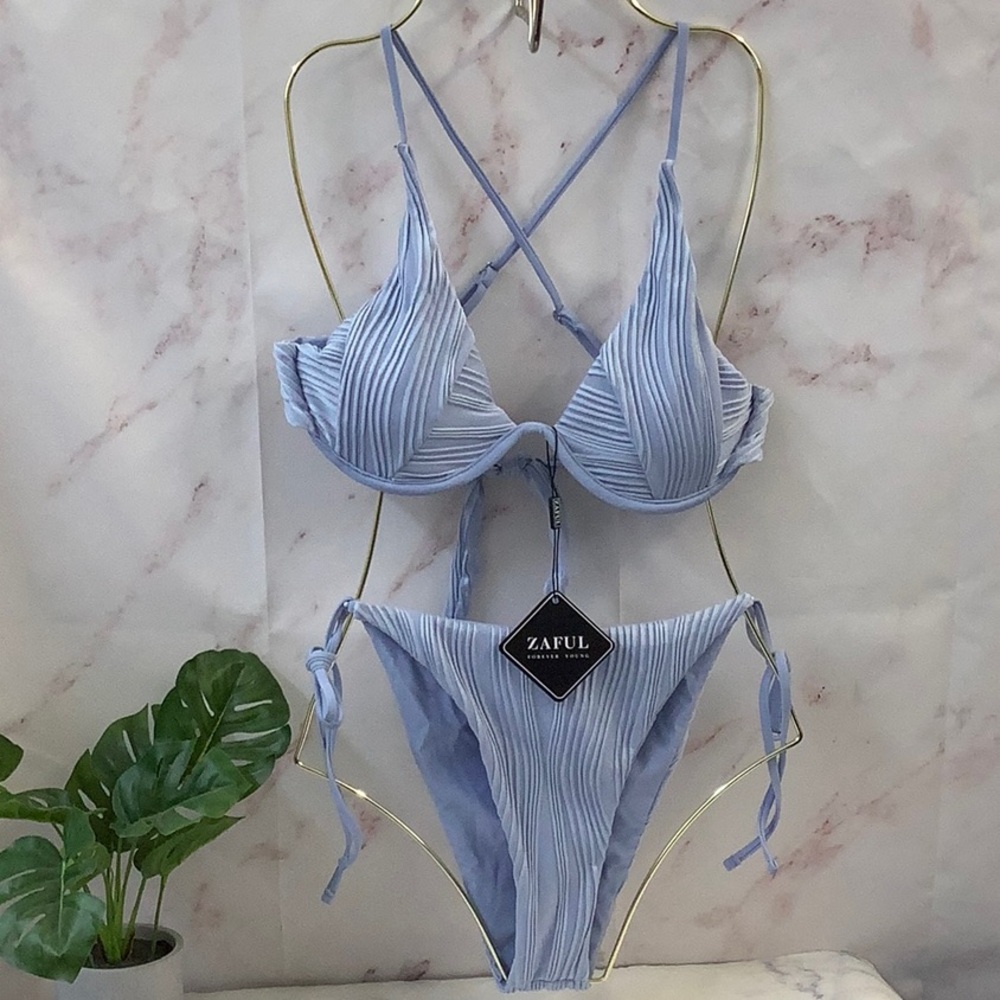 NWT Zaful Light Blue Bikini Size L